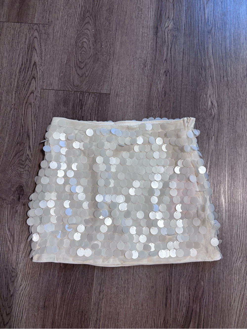 SHEIN Cream Sequin Disc Mini Skirt